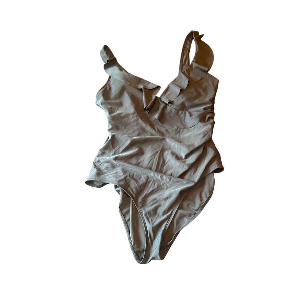 Chaps Womens Ruffled Halter One-Piece Swimsuit US 16 EU 48 Black Nylon Blend